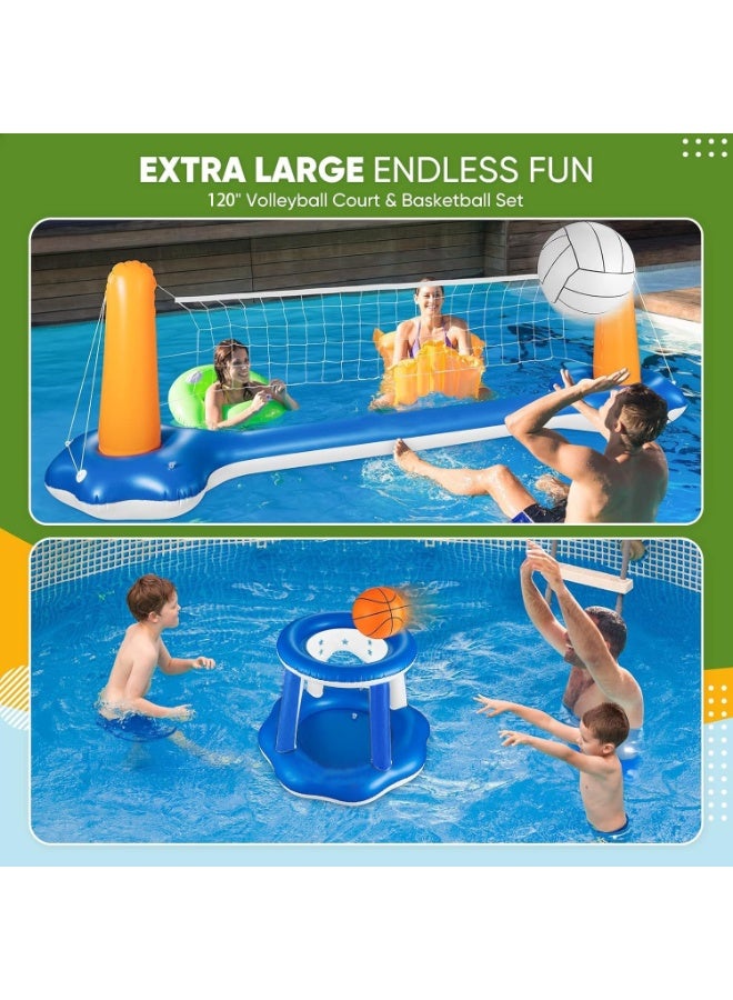 TAPIT Inflatable Pool Games Float Set with Volleyball Net and Basketball Hoops Floating Swimming Game Toy Inground Pool Toys Volleyball Net for Kids and Adults - Image 2
